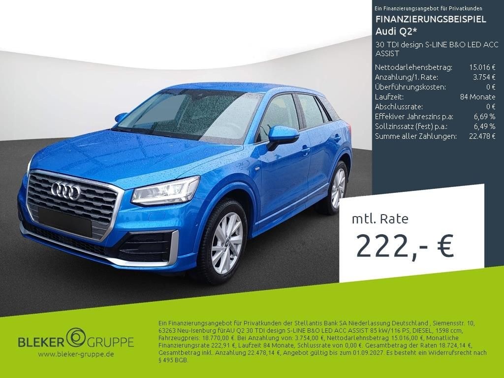 آئودی Q2 30 TDI دیزاین اس-لاین B&O LED ACC دستیار
